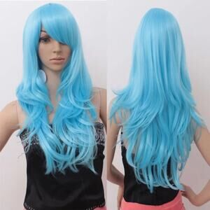 2/$30 NEW Long Layered Blue Wig with Bangs Role CosPlay Dress Up Halloween